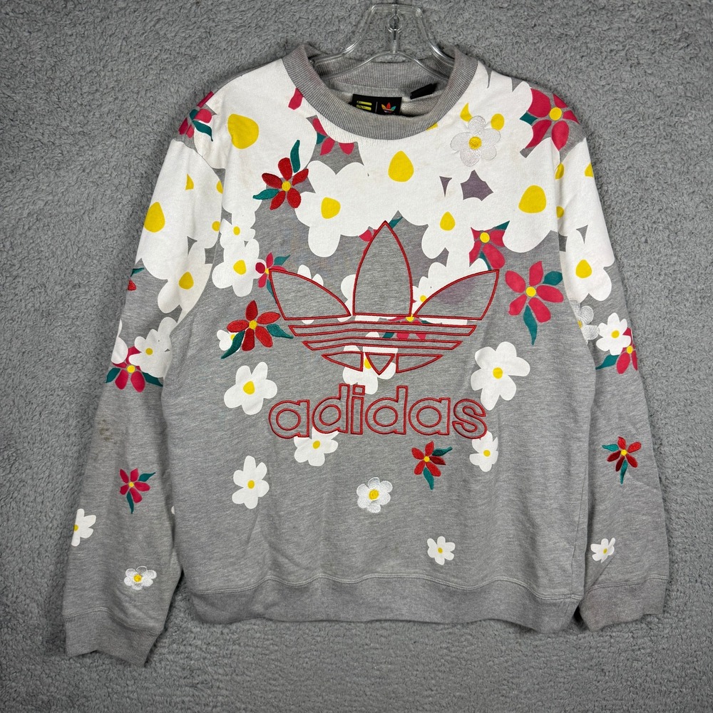 Adidas Pharrell Williams Hu Hiking Floral Sweatshirt Mens Medium Grey Trefoil